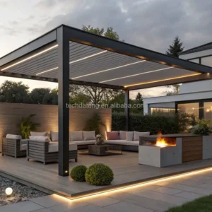 Waterproof Motorized Aluminum Bioclimatic Pergola with Remote Control Louver Roof for Outdoor Backyard Terrace