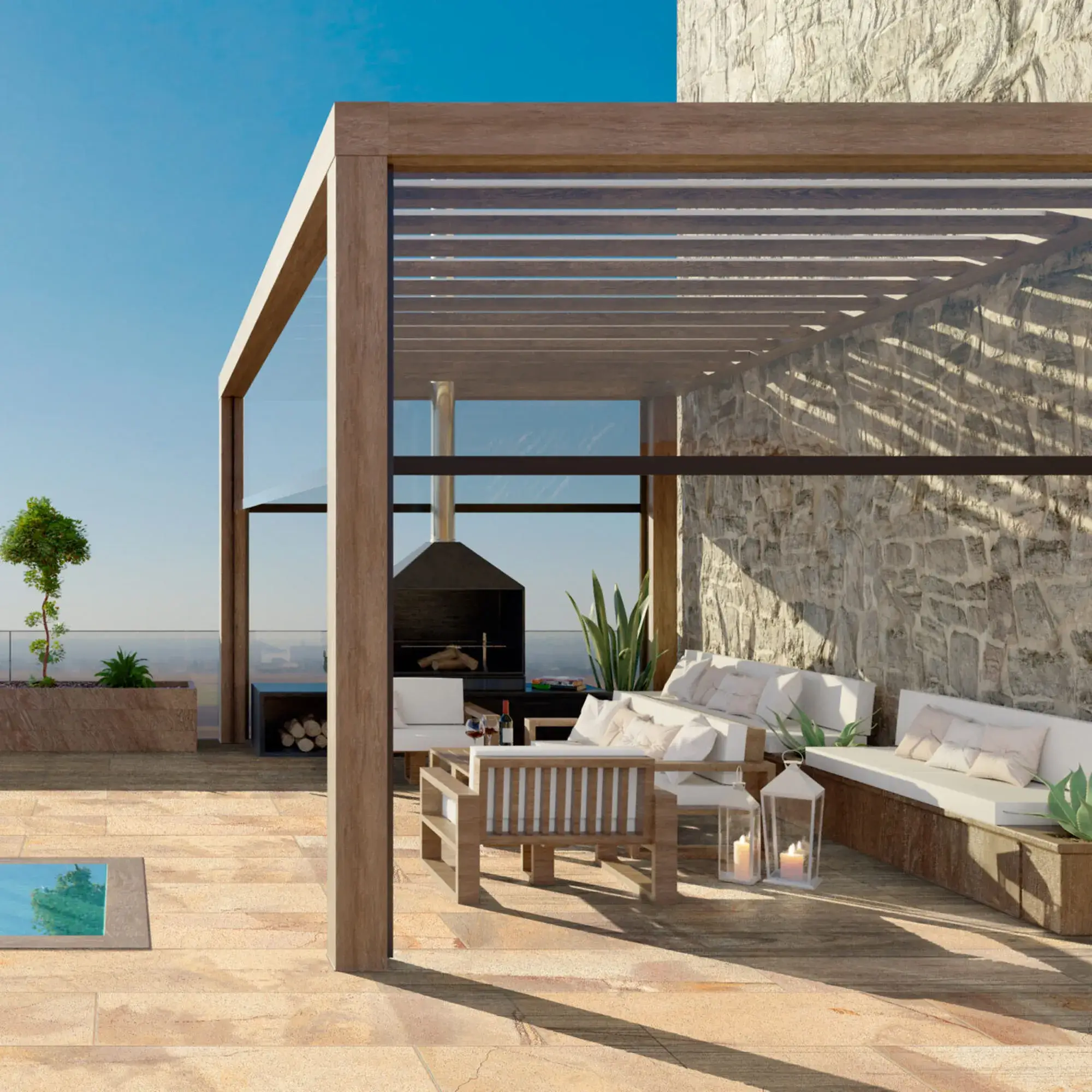wind resistant rooftop pergola project in Dubai UAE